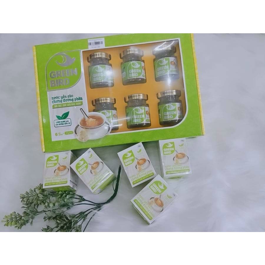 Hộp quà Nước Yến Sào Chưng Đường Phèn Green Bird - 6 hủ kèm túi giấy