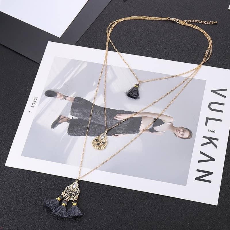 dây chuyền dáng dài tua rua phong cách vintage , vòng cổ dây dài màu sắc