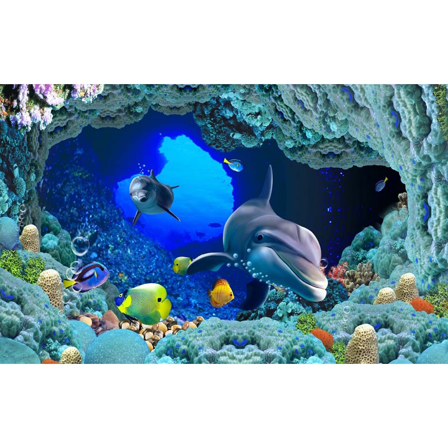 Tranh 3D Dán Tường Đại Dương Chèn Chữ Miễn Phí