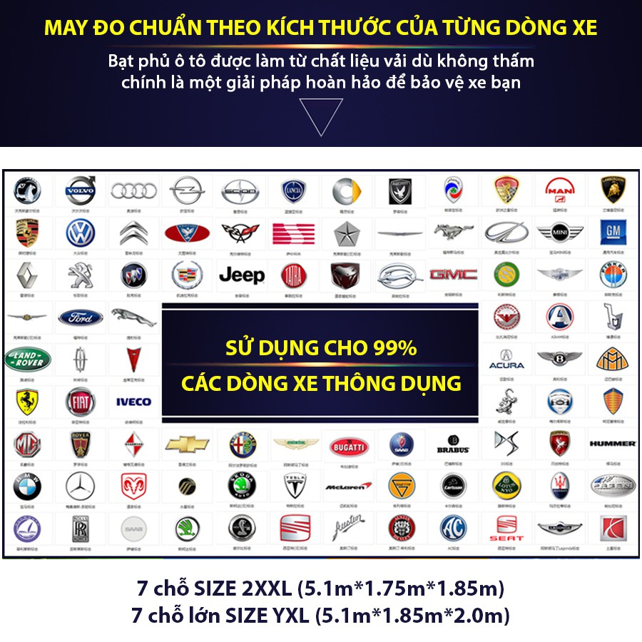 Bạt Phủ Ô Tô NB 7 Chỗ Lớn Size YXL Chống Thấm Nước Nhập Khẩu Chính Hãng