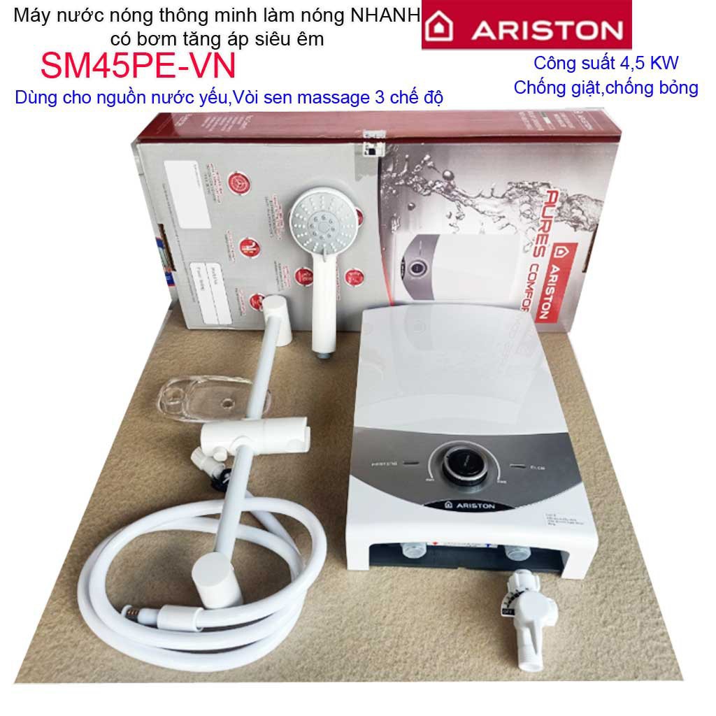 Máy nước nóng trực tiếp Ariston SM45PE-VN bơm trợ lực êm, chống giật ELCB