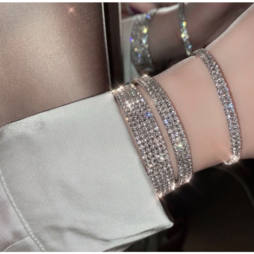 Lắc tay nữ vòng tay đính đá zircon lấp lánh 2 hàng bạc phong cách thời trang hàn quốc dễ thương