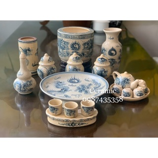 Combo bộ đồ thờ vẽ rồng men rạn gốm sứ Bát Tràng