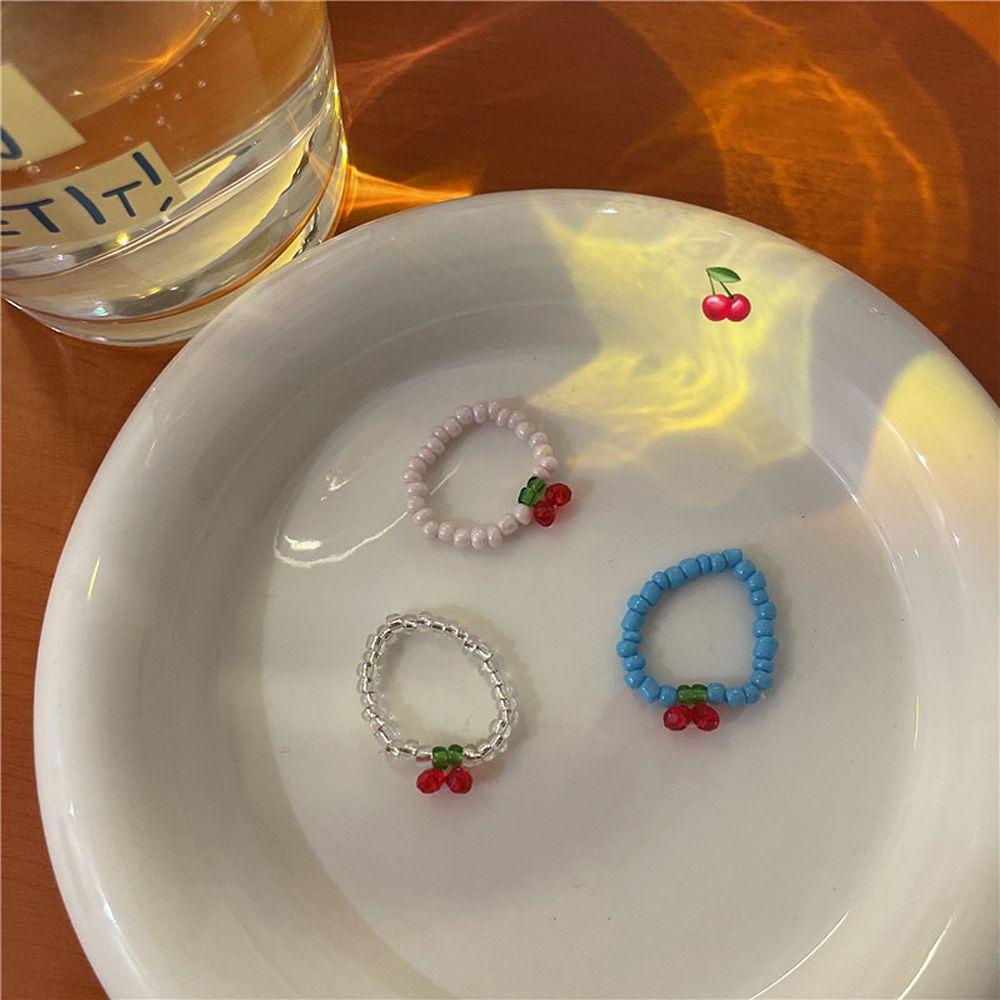 Nhẫn Nhựa Co Giãn Đính Hạt Hình Quả Cherry Đơn Giản Độc Đáo VANES1