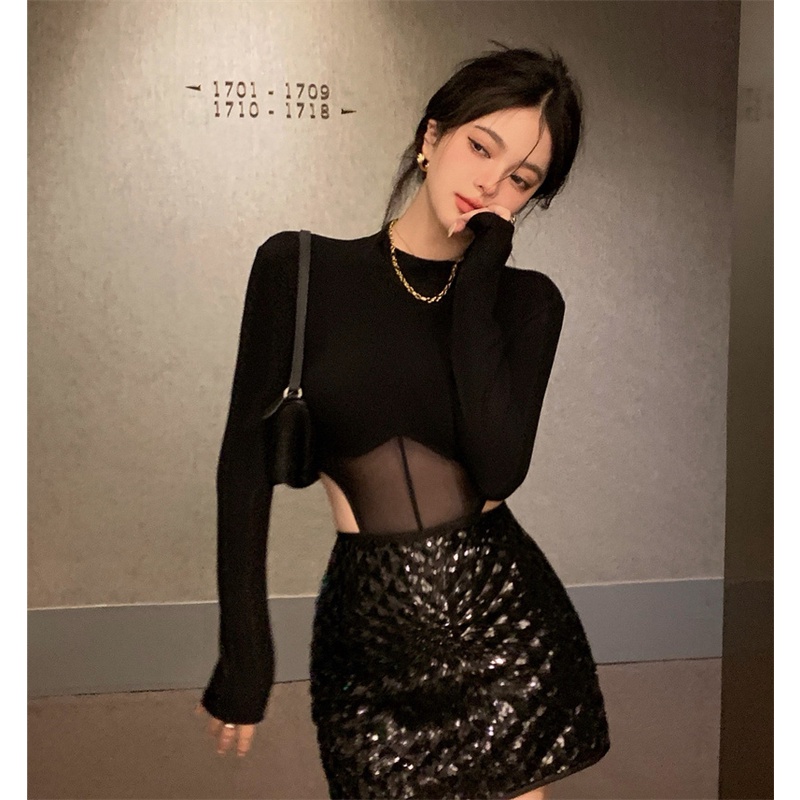 Áo Thun Tay Dài Quyến Rũ Dễ Phối Đồ Thời Trang Phong Cách Hàn Quốc