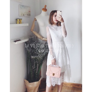 Đầm ren trắng tầng