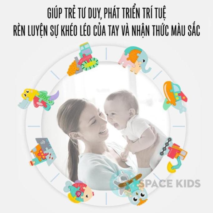 Đồ chơi gỗ cho bé Tranh ghép hình gỗ 3D thông minh SK04 cỡ to 15cm Space Kids