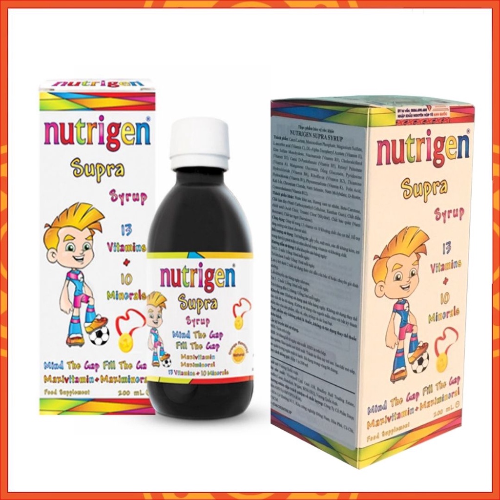 Siro Nutrigen Supra giúp trẻ ăn ngon, tăng sức đề kháng, giảm mệt mỏi. Bổ sung 13 vitamin khoáng chất cho bé