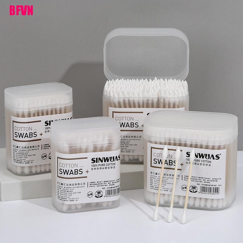 Bộ 100 / 200 Tăm Bông Hai Đầu Dùng Một Lần Tiện Lợi