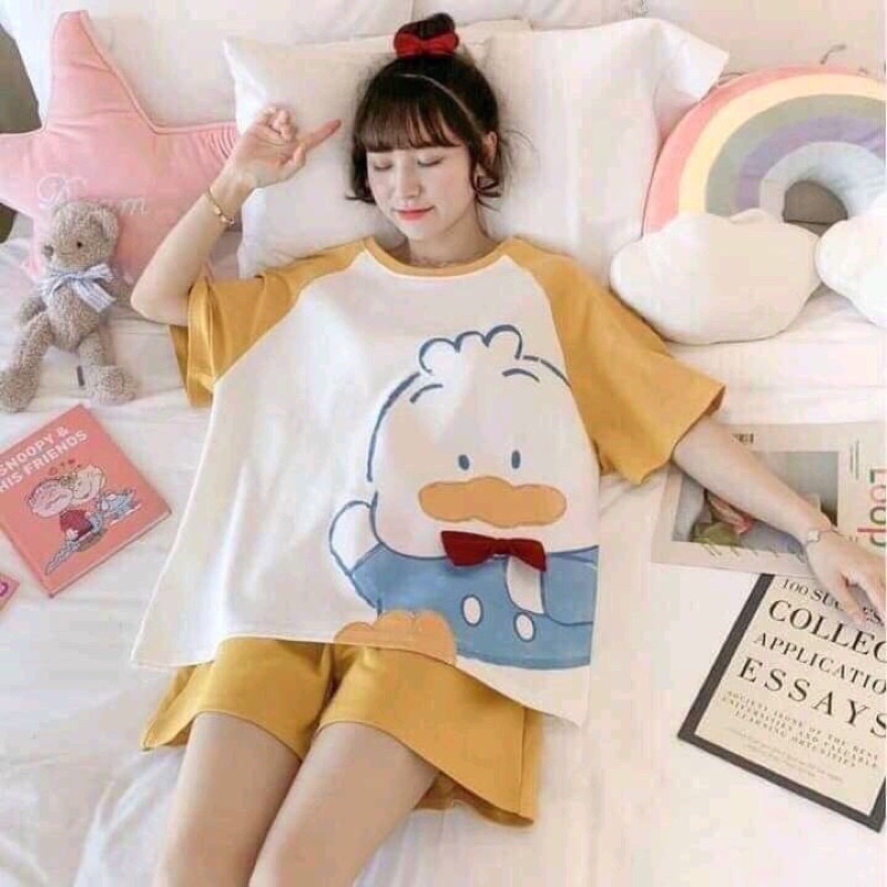 Đồ bộ nữ mặc nhà thun cotton form to dưới 70kg hoạ tiết hoạt hình ngộ nghĩnh