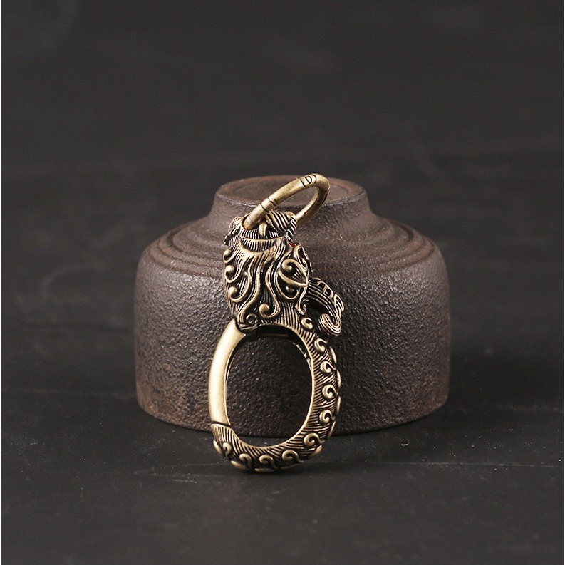 Móc Khoá Phong Thủy, Móc Khoá Thắt Lưng Bằng Đồng Hình Móc Tròn Đầu Rồng Mắt Đỏ