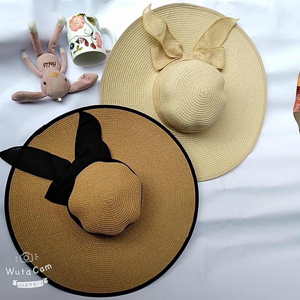 Nón cói, Mũ cói đi biển cho nữ mềm phối nơ vành to  ❤️FREESHIP❤️