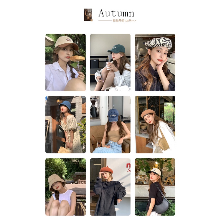 Mũ lưỡi trai màu xanh lá họa tiết chữ phong cách hàn quốc cổ điển thời trang mùa thu dành cho nữ