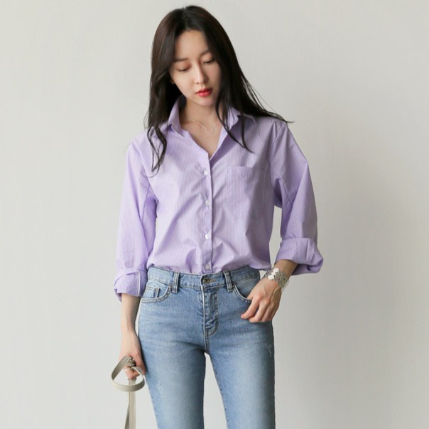 Áo sơ mi nữ SUXI dài tay họa tiết sọc phong cách Hàn Quốc size lớn