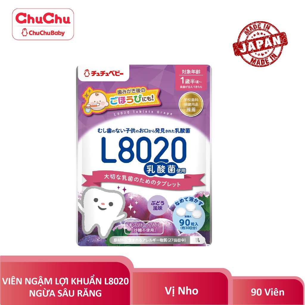 Combo 2 Bịch Viên ngậm lợi khuẩn L8020 Chuchu Baby vị Sữa Chua, Dâu, Nho chính hãng