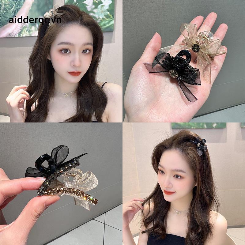 🌸🌸Kẹp Tóc Nơ Đính Đá Kim Cương Giả Hai Mặt Vải Lưới Kích Thước Nhỏ Cài Tóc Đuôi Ngựa Mùa Hè