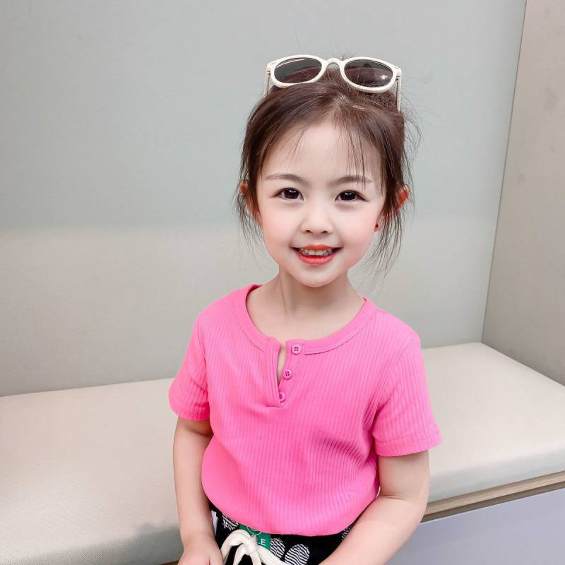 Áo Thun Dệt Kim Tay Ngắn Màu Kẹo Trơn Thời Trang Mùa Hè Dành Cho Bé Gái 2-6 Tuổi