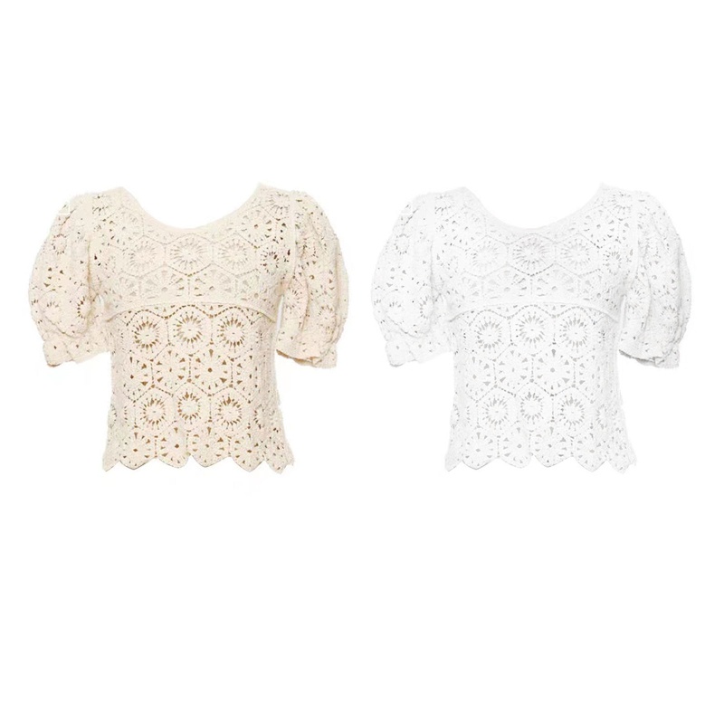 Áo Dệt Kim Tay Phồng Cổ Chữ V Dáng Ôm Thời Trang Cho Nữ