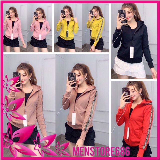 Áo khoác nữ thun da cá viền tay nón kim tuyến có ảnh thật