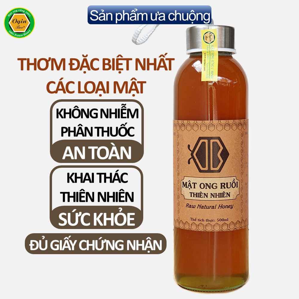 Mật ong ruồi quý hiếm, Khai thác CHUẨN THIÊN NHIÊN 100%, Chai thủy tinh 500ml, OGINBEE