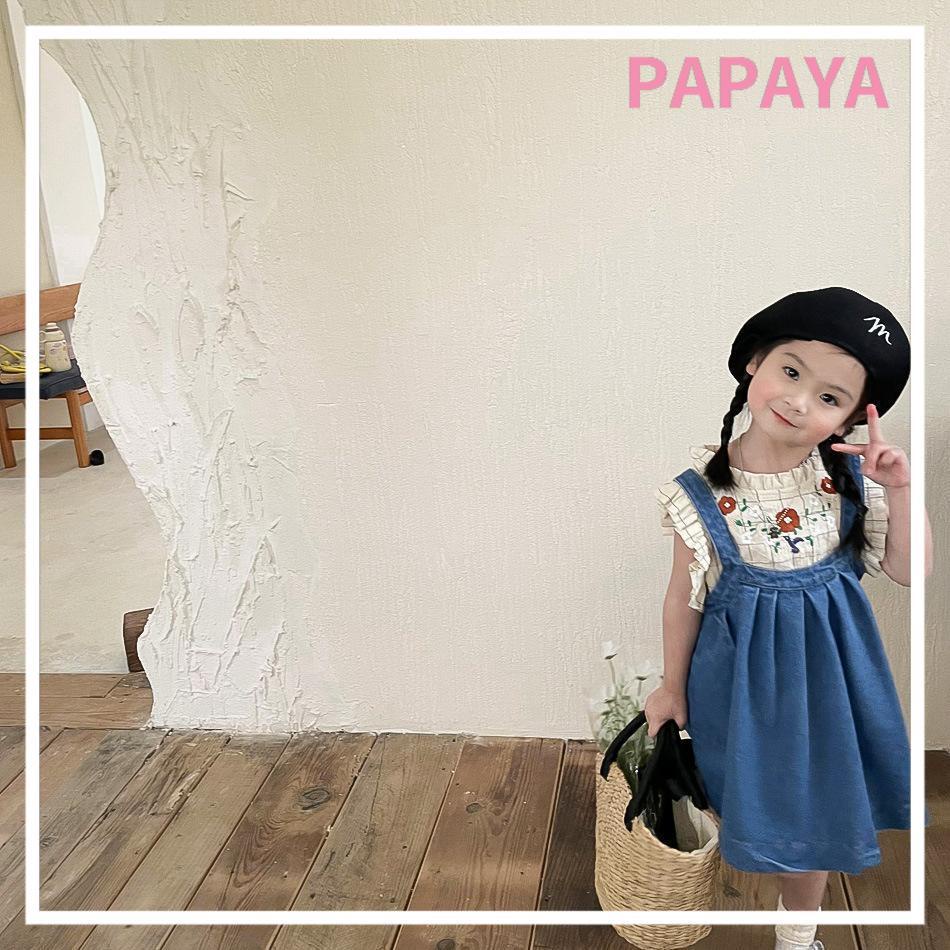 Bộ Áo Nhún Bèo + Chân Váy Yếm Denim Thời Trang Cho Bé Gái