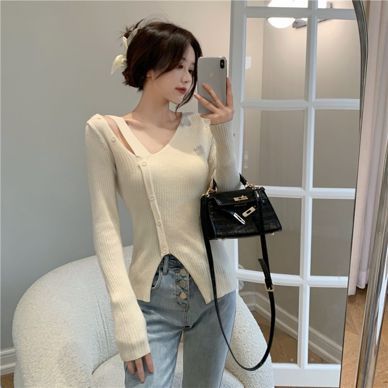 Áo len tay dài xẻ tà thời trang dành cho nữ