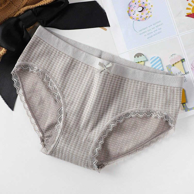 Quần Lót Cotton Phối Kẻ Caro Viền Ren Siêu Mềm Mã 555