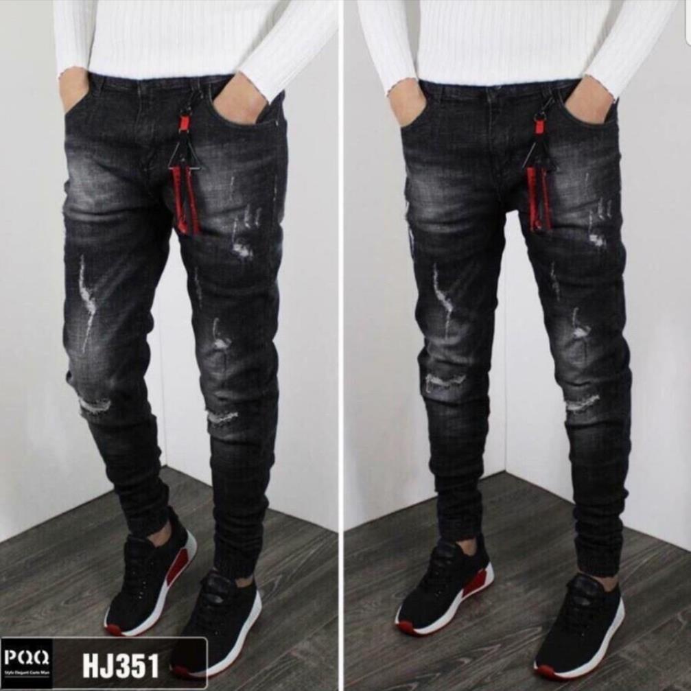 Quần jean nam tenji qd351tj jogger jean nam chất bò co dãn đen rách trẻ trung phong cách tenji store 5 (44-75kg) Đẹp
