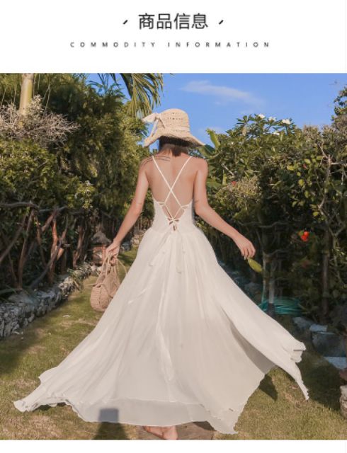 🍅Váy maxi trắng 2 tà 🍁freeship🍁đan dây lưng xẻ tà bay bổng | BigBuy360 - bigbuy360.vn