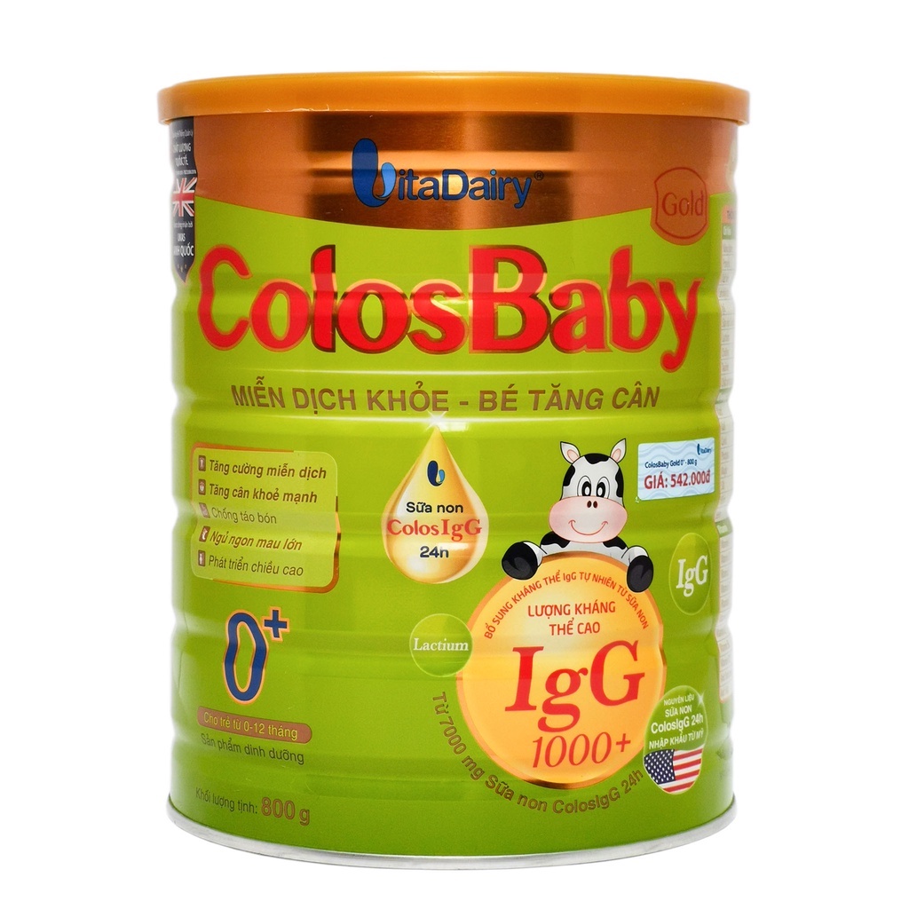 [CHÍNH HÃNG ] Sữa Bột VitaDairy ColosBaby Gold 0+ Hộp 800g (Miễn dịch khỏe - Bé tăng cân)