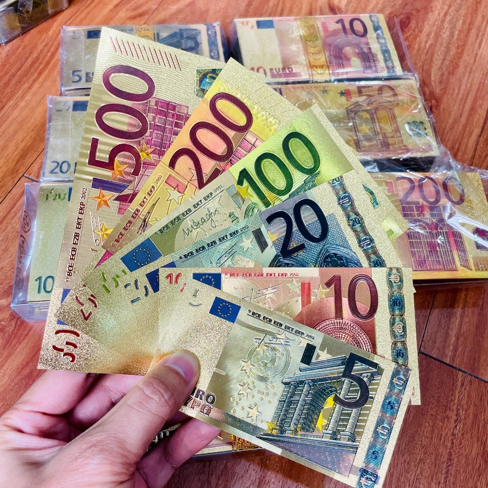 Bộ 7 tờ Euro từ 5 - 500 euro may mắn, phong thuỷ, lưu niệm, chất liệu plastic, tặng kèm bao lì xì
