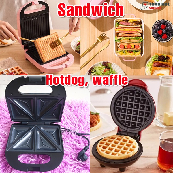 Máy làm bánh mì Sandwich, Hotdog, Waffle - Máy nướng bánh mì đa năng tiện dụng