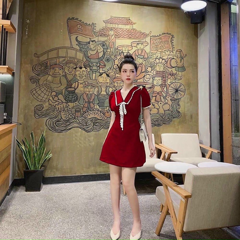 ĐẦM CỔ PETER PHỐI NƠ VIỀN REN SIU XINH KÈM ẢNH THẬT