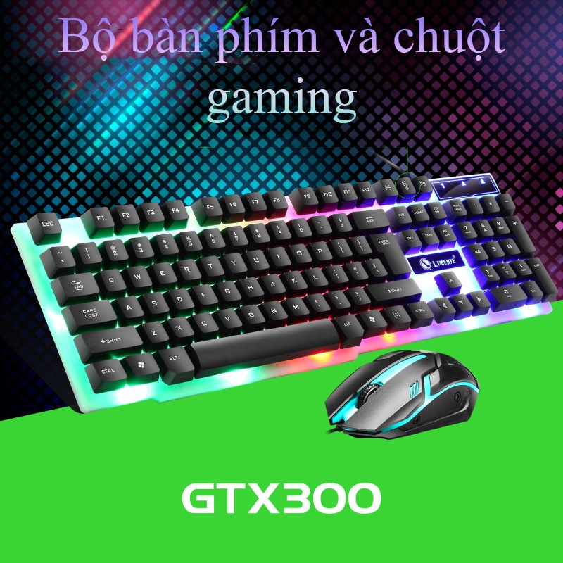 Bộ bàn phím gaming GTX300 phím giả cơ led siêu đẹp chuyên chơi game, văn phòng cho máy tính, 10 triệu click - k1316