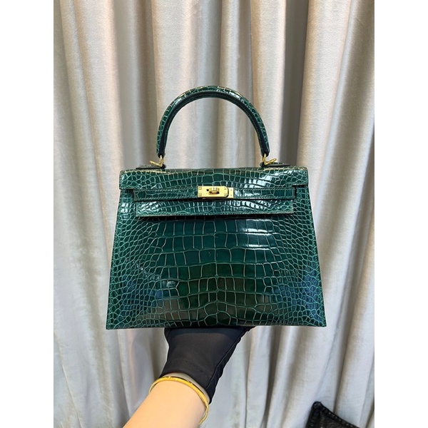 Túi xách nữ thương hiệu Hermes HM Kelly 25 da cá sấu cao cấp khâu tay toàn bộ
