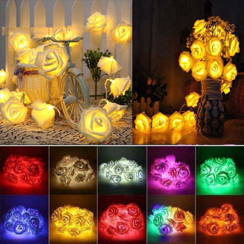 Đèn led 20 bóng hình hoa hồng trang trí tiệc Giáng Sinh