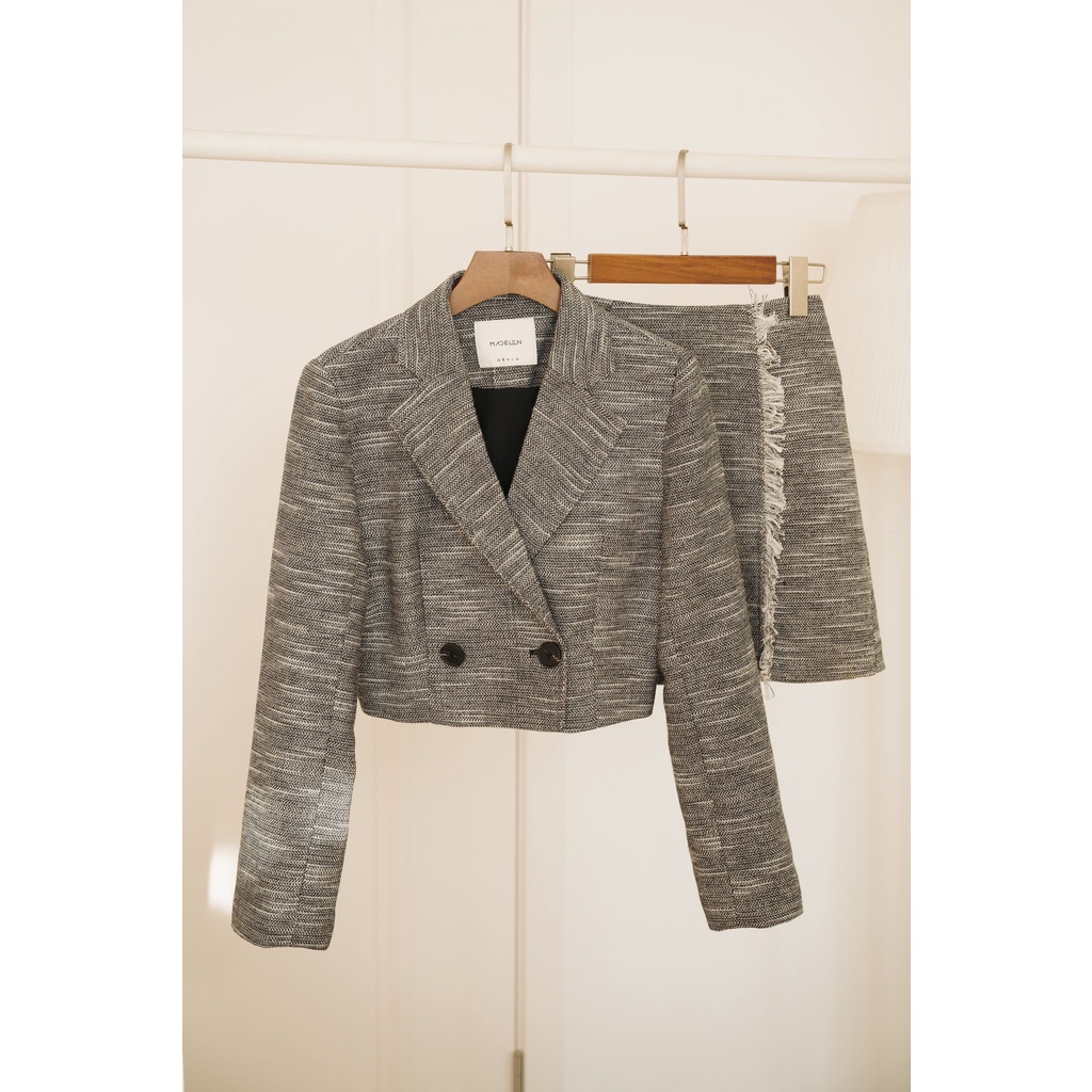 Áo vest dáng croptop dài tay nữ MADELEN chất vải Tweed