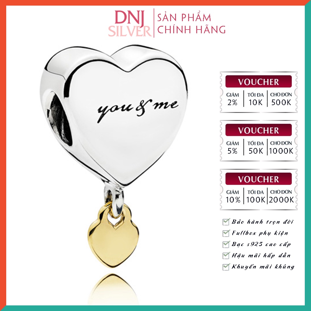 Charm bạc 925 cao cấp, hàng chuẩn bạc - Charm Two Hearts You and Me thích hợp để mix vòng tay charm - DN296