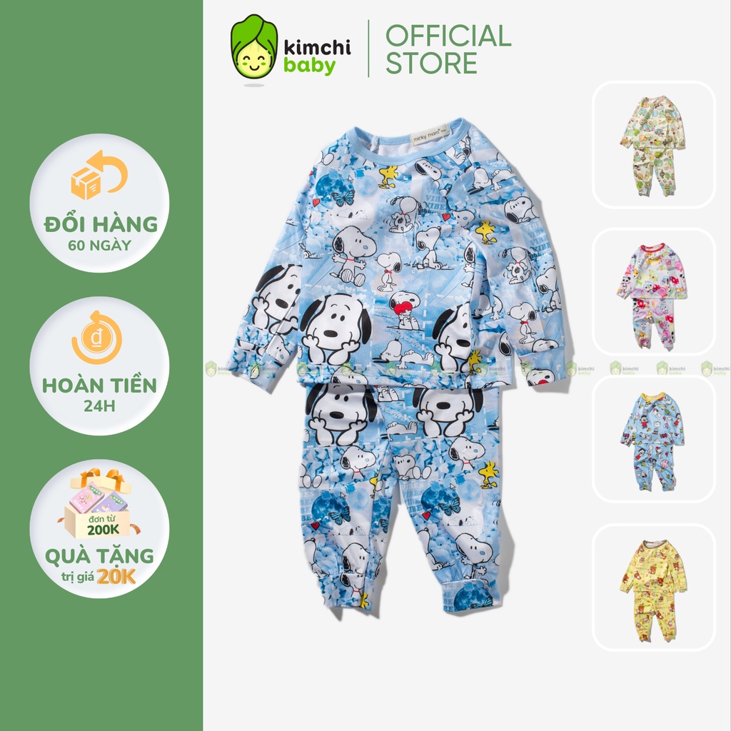 Bộ Dài Tay Cho Bé Trai, Bé Gái Vải Thun Lạnh Minky Mom Hoạ Tiết Snoopy Loang, Đồ Bộ Mặc Nhà Cho Bé MKMTD2217