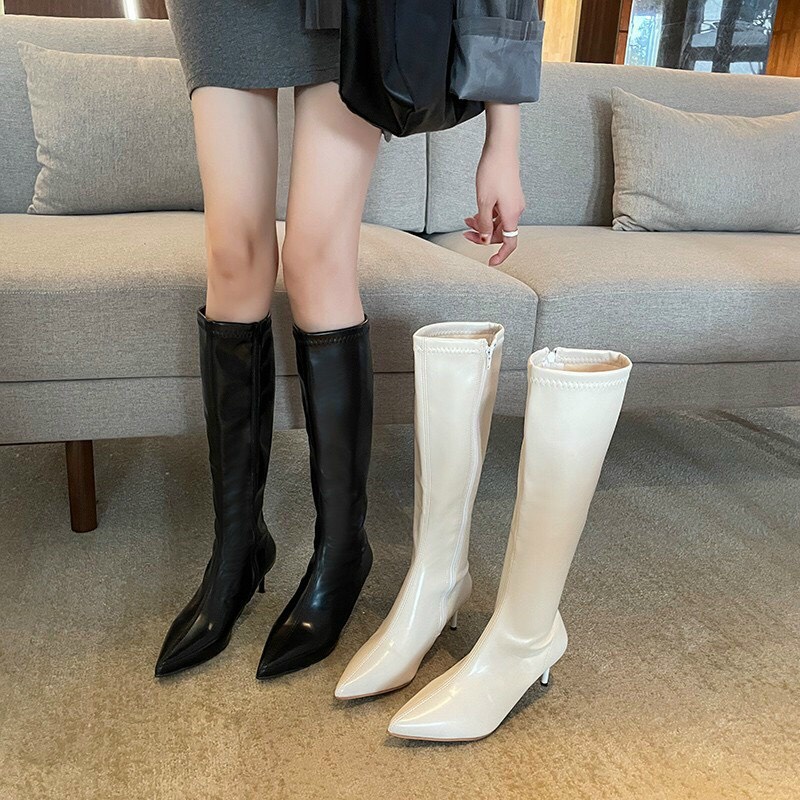 SẴN NÂU 34.35 Boots Đùi Da Mũi Nhọn Gót Cao 6.9cm Sang Chảnh Quảng Châu Cao Cấp Siêu Rẻ | BigBuy360 - bigbuy360.vn