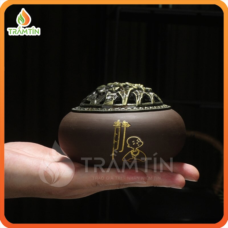 Lư xông trầm gốm nâu TTA-10006