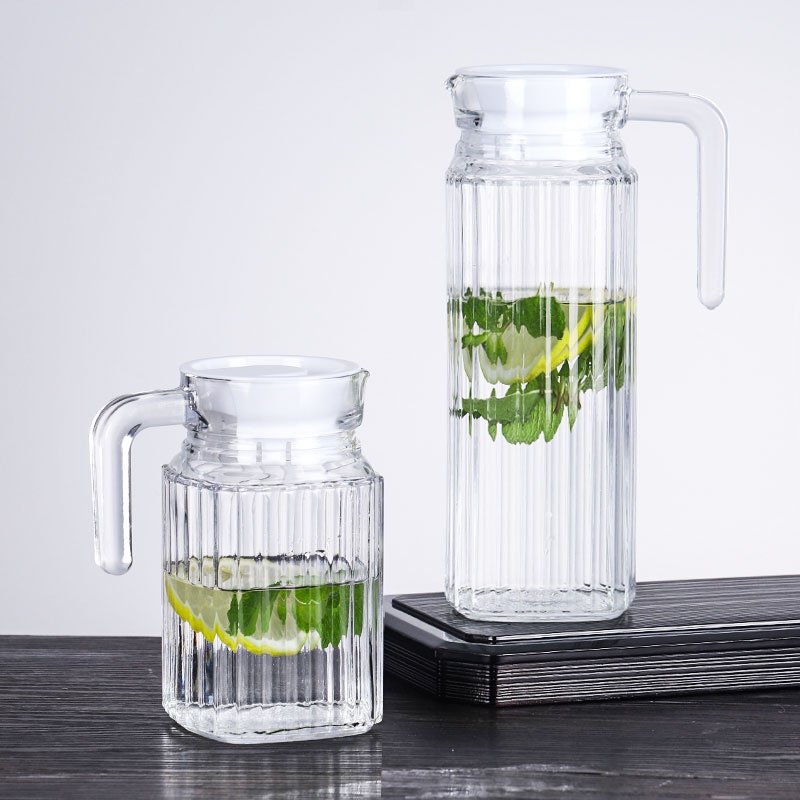 Bình đựng nước thủy tinh trắng 1 lít trong suốt có miệng rót tay cầm nắp cao cấp sang trọng dày dặn hàng loại 1 SOTOBA