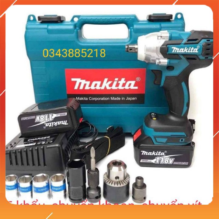 Máy siết bulong makita 118v lực siết 500nm tặng 5 khẩu chuyển khoan vít