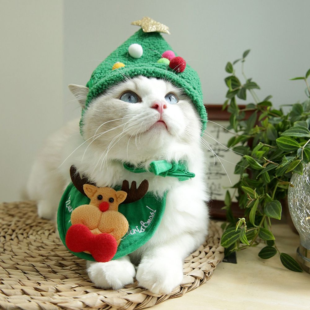 [Yếm Đeo Và Mũ Noel Thú Cưng] ⚡ Đeo Set yếm tam giác + mũ họa tiết ông già noel thời trang thu đông cho thú cưng