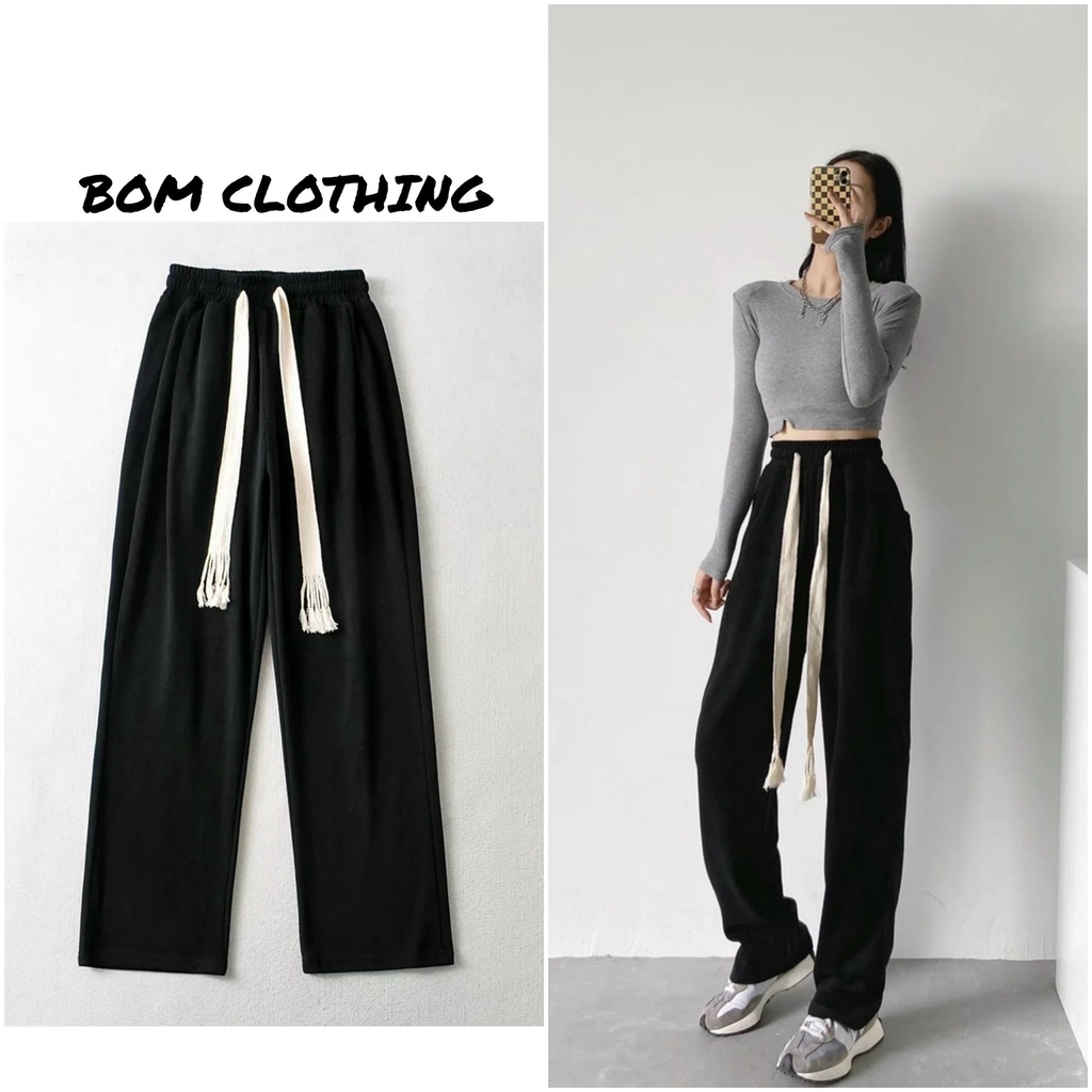 Quần Ống Rộng Suông Nữ BOM CLOTHING Phối Dây Rút Trendy Ullzang Unisex