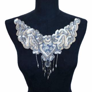 Bạc Sequin Thêu Ren Hoa Đính May Hạt Cổ Cổ Miếng Dán Tiệc Cưới Áo DIY