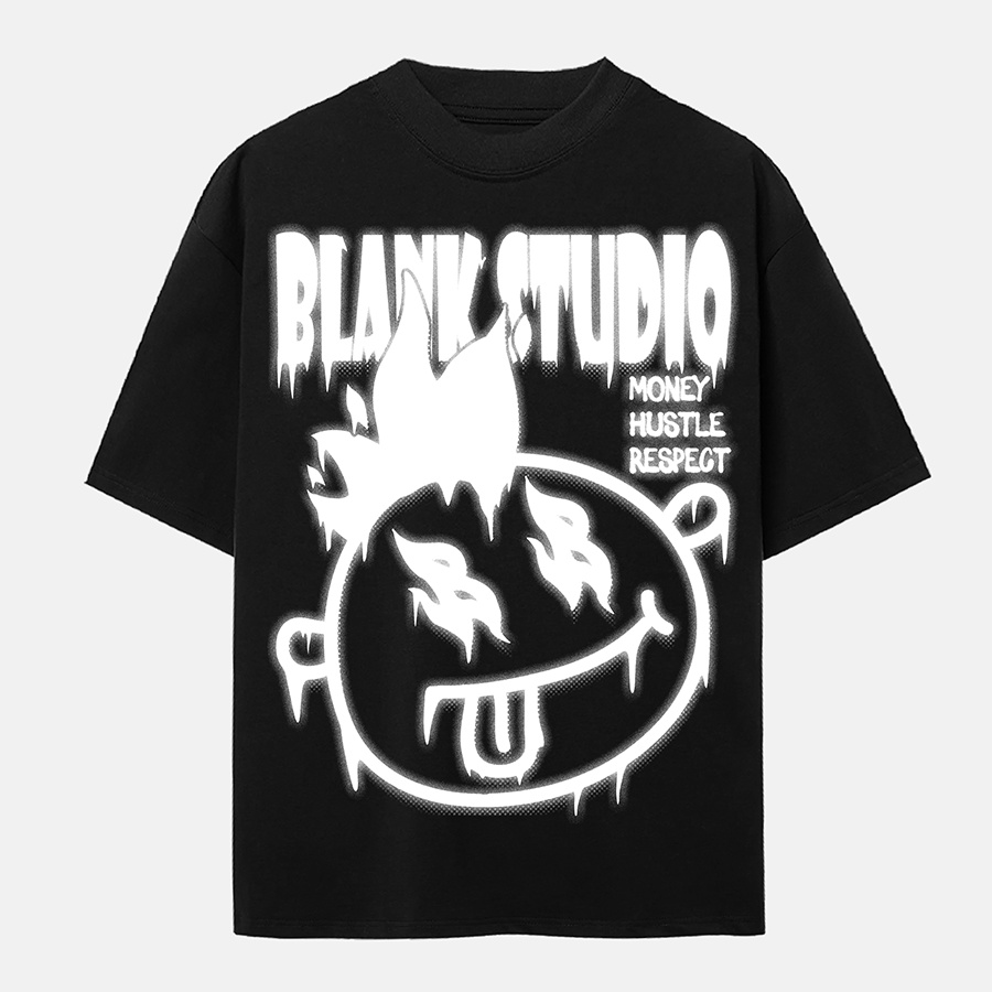 BLANK | Áo Thun LOGO SPRAY BLANK Tay Lỡ Unisex - Đen/Trắng Cổ Tròn