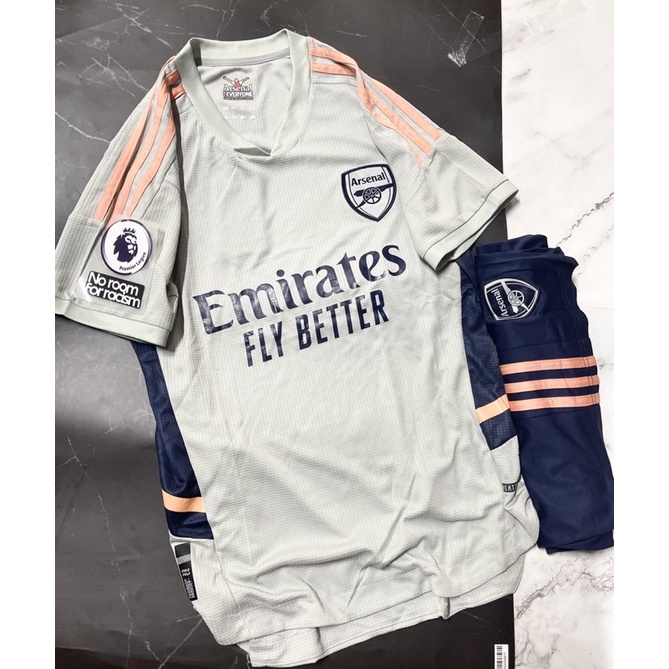 Set bộ quần áo thể thao bóng đá nam nữ vải gai thái clb arsenal áo màu xám quần xanh than
