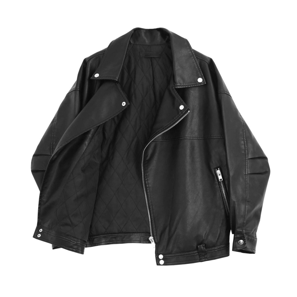 Áo khoác da PU dáng rộng phong cách đường phố Hồng Kông thời trang thu đông cho nữ