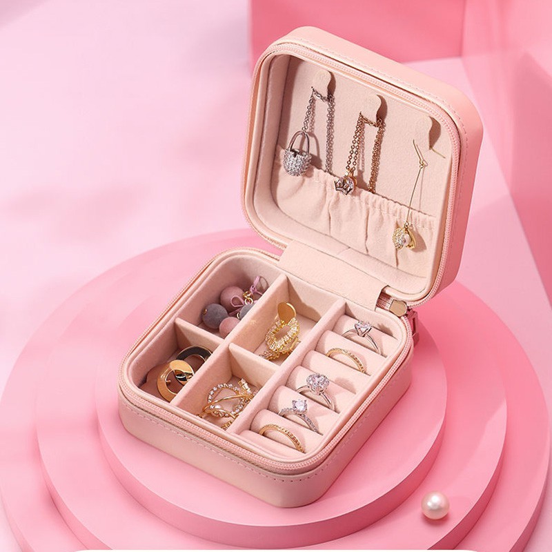 Hộp Đựng Trang Sức Mini Bằng Vải Nhung Có Dây Khóa Kéo Tiện Dụng Khi Đi Du Lịch